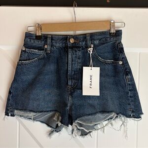 FRAME The Dare Short Denim Cutoffs NWT Size 25 High Rise Raw Hem